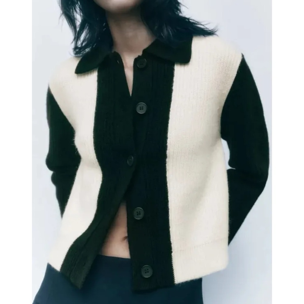 ZARA Black Cream Knit Sweater